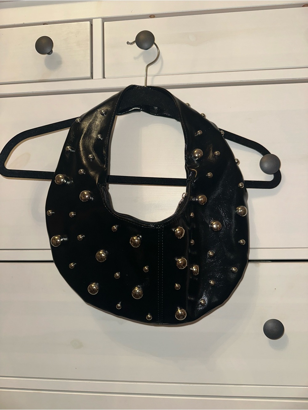 Black Studded Hobo Bag - Designer Style